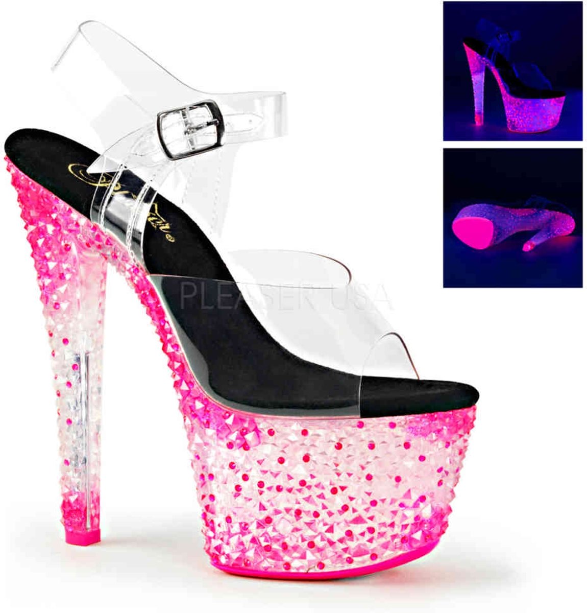 EU 36 = US 6 | CRYSTALIZE-308PS | *7 Heel, 2 3/4 PF Ankle Strap Sandal